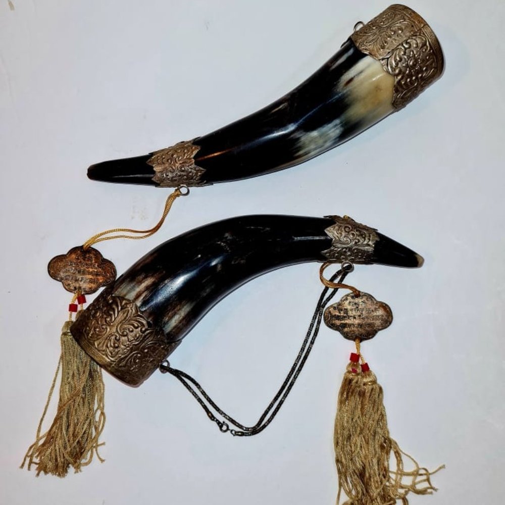 Vintage Asian Ceremonial Wedding Horn Set